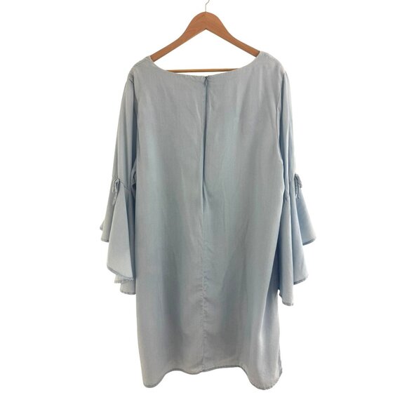 Light Blue Challis V-Neck Bell Sleeve Shift Dress Size 22W 3X Plus Size Fall - Picture 6 of 9